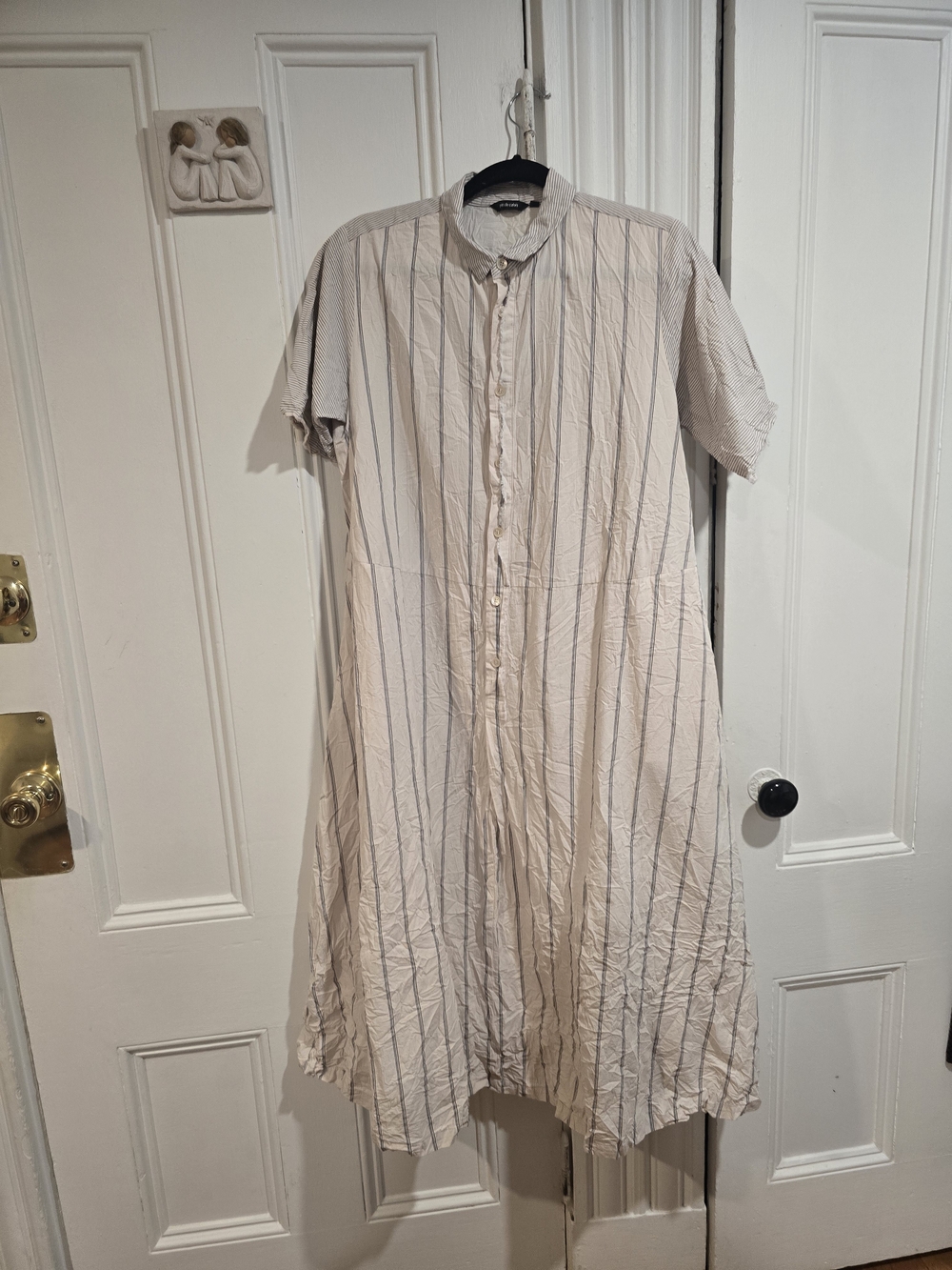 Striped Midi Shirt Dress in Light Beige